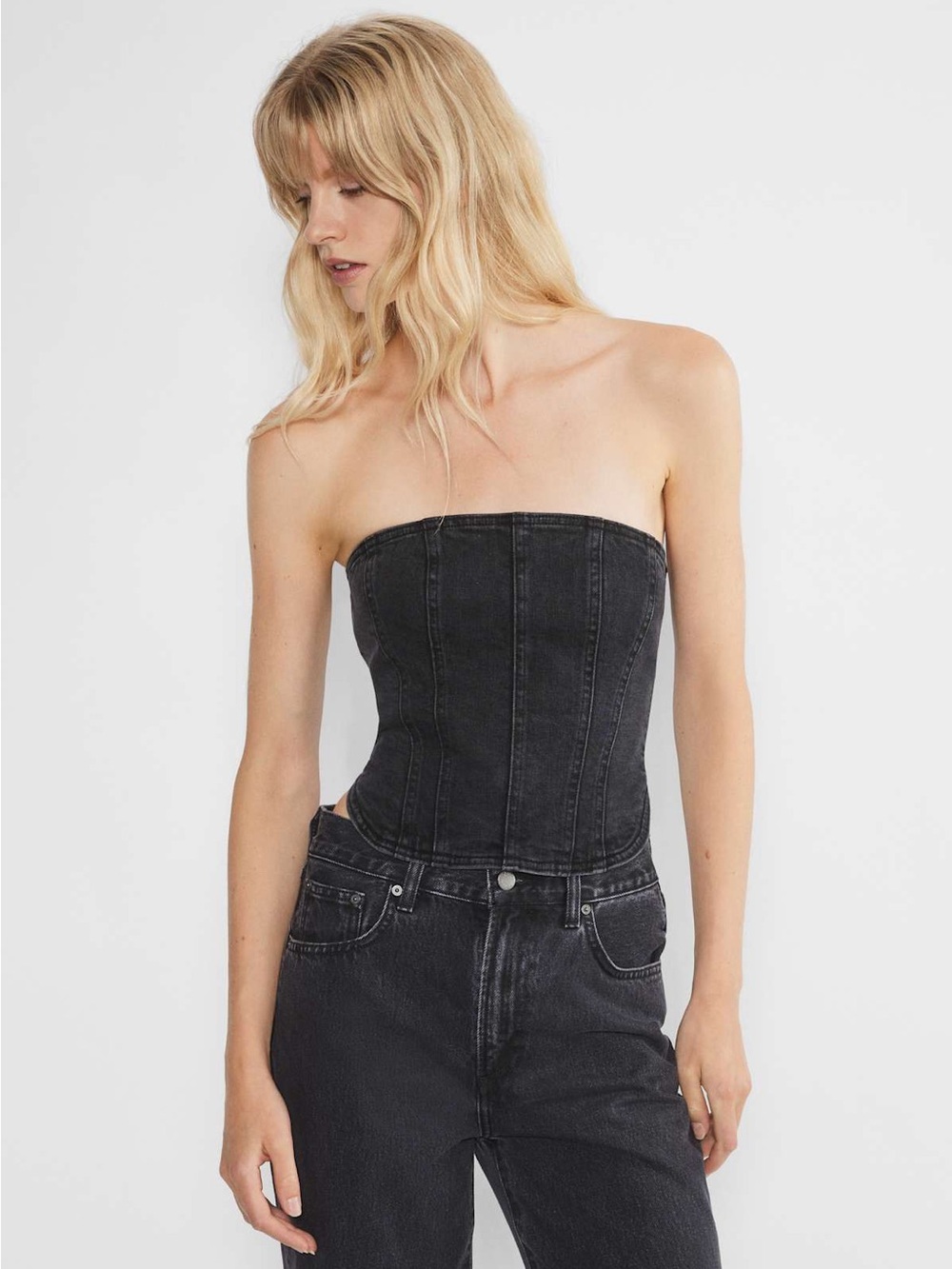 nwot Denim Forum The '90s Debbie Denim Bustier M blk eyeliner